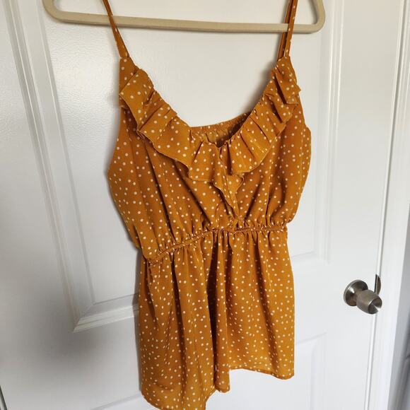 Shein Polka Dot Ruffle Cami Yellow White Size 1XL - Picture 2 of 6
